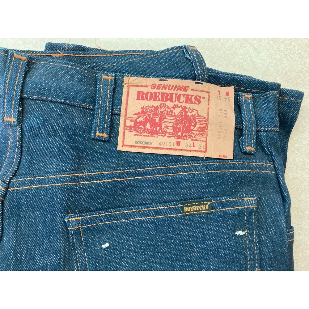 Sears Genuine Roebucks Raw Denim Jeans Made in USA 34x31 New Old Stock 49101 VTG - Picture 2 of 8